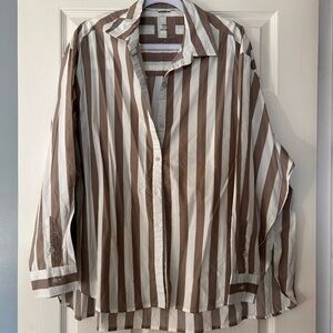 Aerie Tan and Cream oversy Striped button down Shirt like new medium M